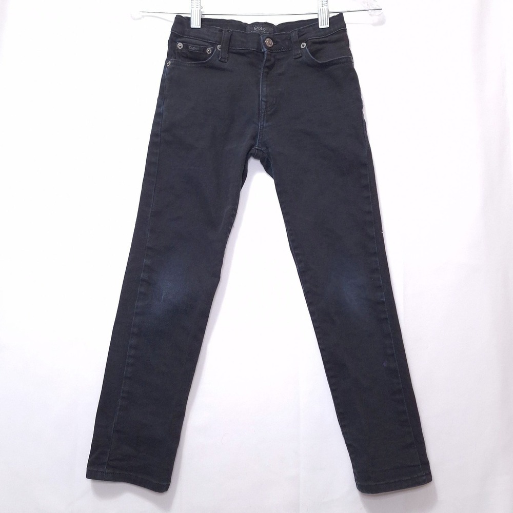 Polo Ralph Lauren Hampton Straight Jeans kids Sz 7 Black Adjustable‎ Waist Denim